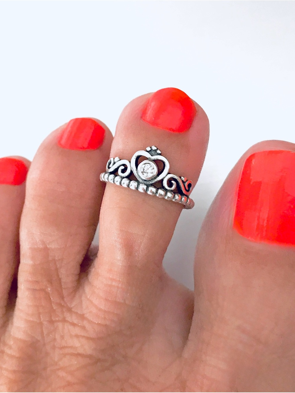 Sterling Silver Crown Toe Ring with CZ, Crown Ring, Princess Queen Silver Rings